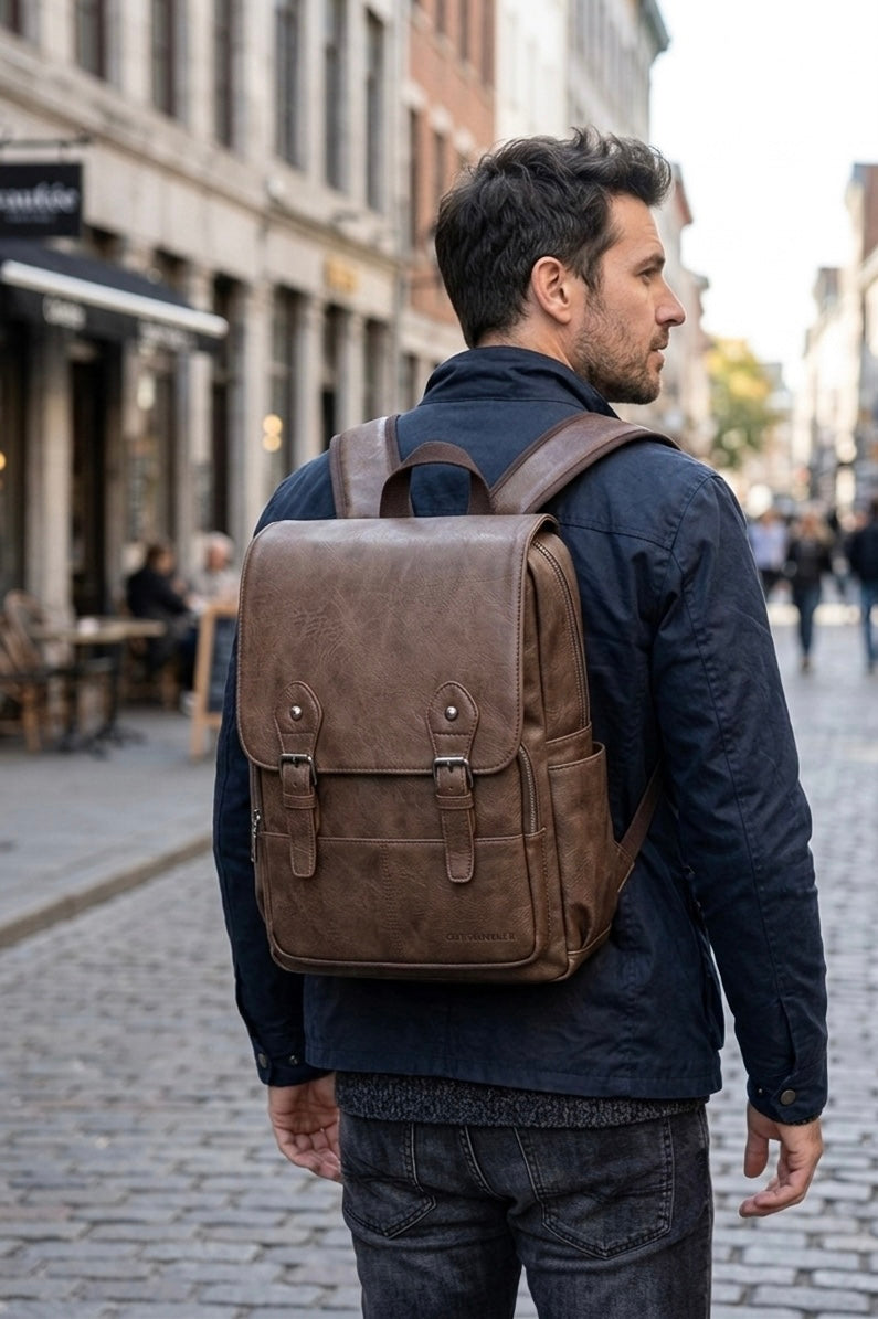 City Traveler Vintage Leather Backpack