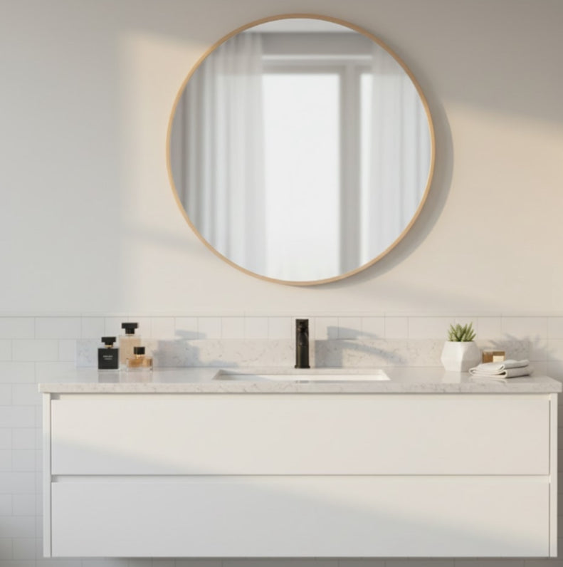 Round 60cm Mirror - Light Wood