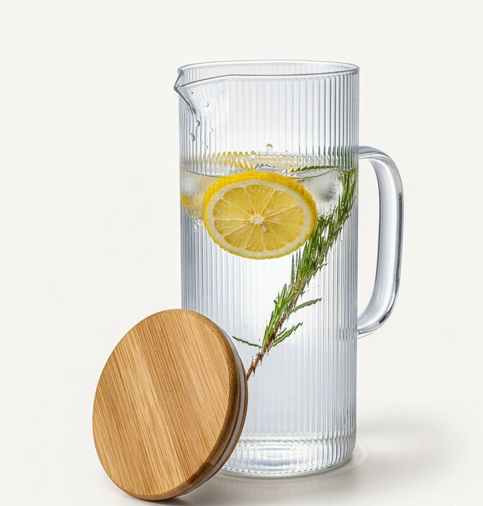 Nordic Inspired Glass Jug with Bamboo Lid 1.2L
