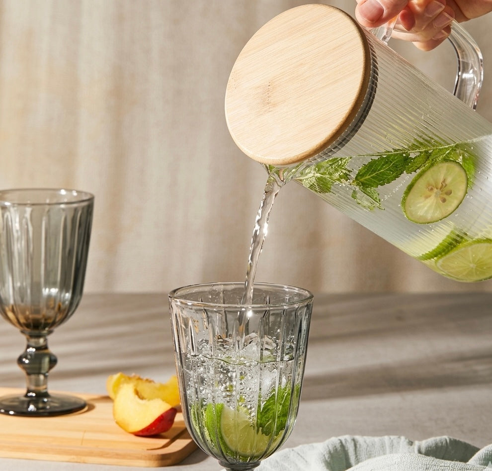 Nordic Inspired Glass Jug with Bamboo Lid 1.2L