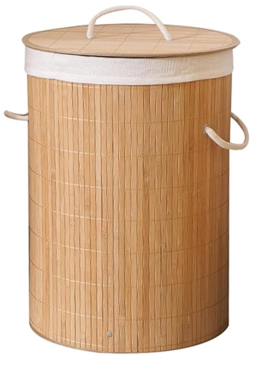 Round Foldable Bamboo Laundry Basket