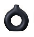 Ceramic Hollow Donut Vase For Modern Home Decor Black or White - 1 Piece - (16.5x4.5x17.5cm)