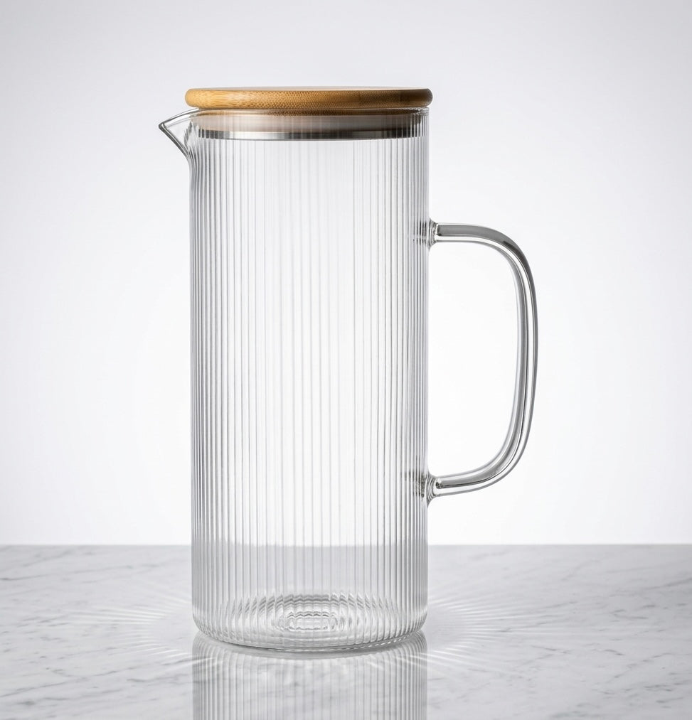 Nordic Inspired Glass Jug with Bamboo Lid 1.2L