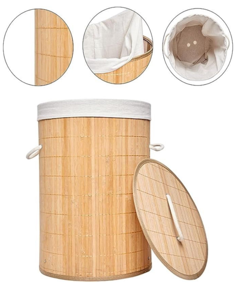 Round Foldable Bamboo Laundry Basket