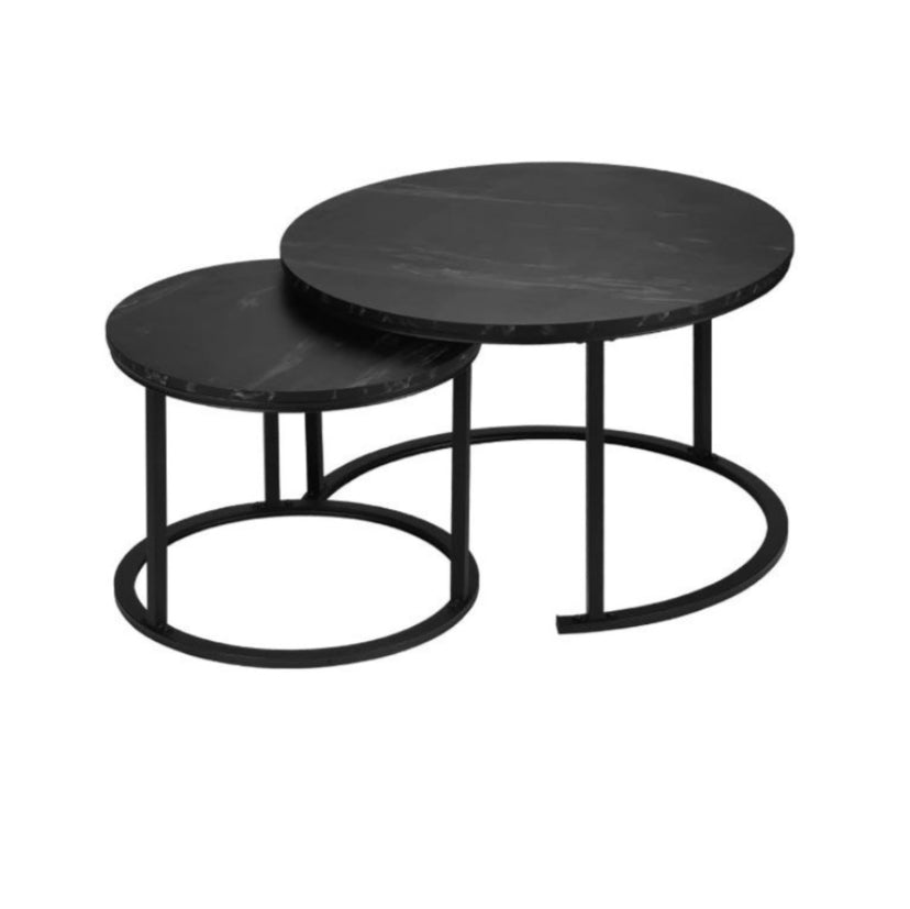 Indus Nesting Coffee Tables - Marble Grey (2-Piece) - Marble Black