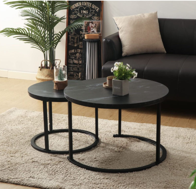 Indus Nesting Coffee Tables - Marble Grey (2-Piece) - Marble Black