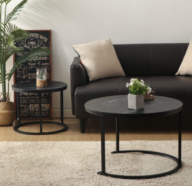 Indus Nesting Coffee Tables - Marble Grey (2-Piece) - Marble Black