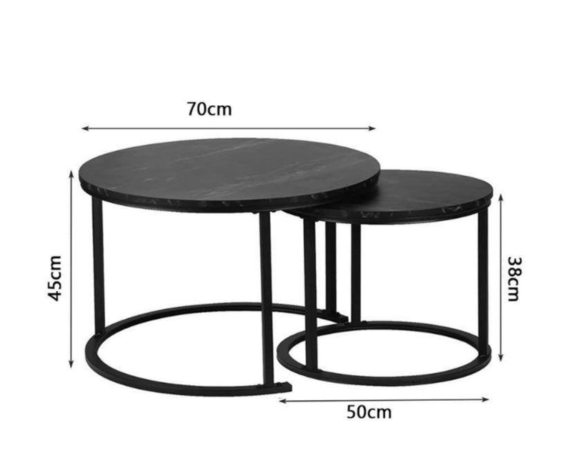 Indus Nesting Coffee Tables - Marble Grey (2-Piece) - Marble Black