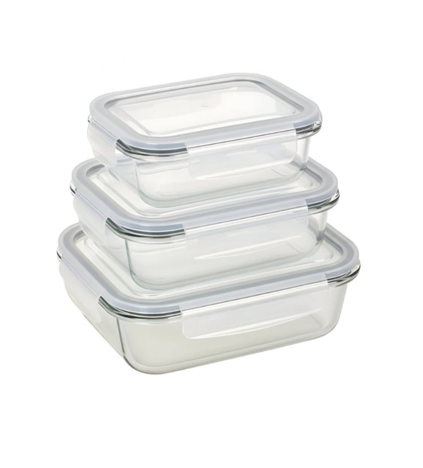 3 Piece Locking Snap Lid Glass Container
