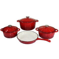 7 Piece Authentic Cast Iron Dutch Oven Cookware Pot Set - Red
